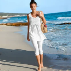 Legging<Blancheporte 3/4 macramé legging, elastische tailleband wit