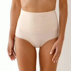 Feestelijke Lingerie|Slip En Shorty<Blancheporte Afslankende gaineslip in glanstricot en jacquardtule - intense steun huidkleur