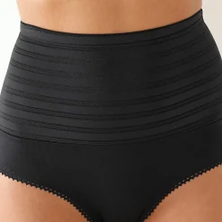 Feestelijke Lingerie|Slip En Shorty<Blancheporte Afslankende gaineslip in glanstricot en jacquardtule - intense steun zwart