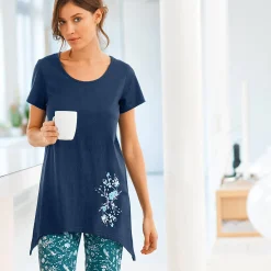 Pyjama<Blancheporte Asymmetrisch T-shirt met korte mouwen - marine