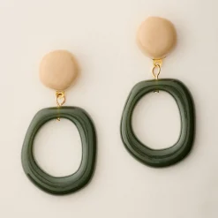 Sieraden En Feestaccessoires|Accessoires En Juwelen<Blancheporte Asymmetrische oorbellen kaki / gebroken wit