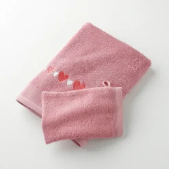 Badhanddoek<Colombine Badhanddoeken met geborduurde hartjes oudroze
