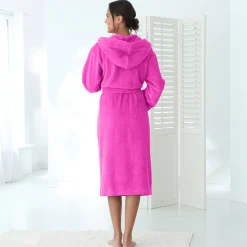 Badjas<Colombine Badjas in lusjesbadstof, kraag met kap, unisex volwassenen fuchsia