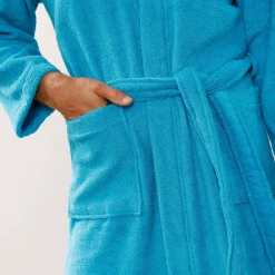 Badjas<Colombine Badjas in lusjesbadstof met kimonokraag, unisex volwassenen turkoois