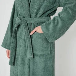 Badjas<Colombine Badjas in lusjesbadstof met sjaalkraag, volwassenen, personaliseerbaar eucalyptus