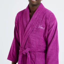 Badjas<Colombine Badjas in lusjesbadstof met sjaalkraag, volwassenen, personaliseerbaar heideblauw