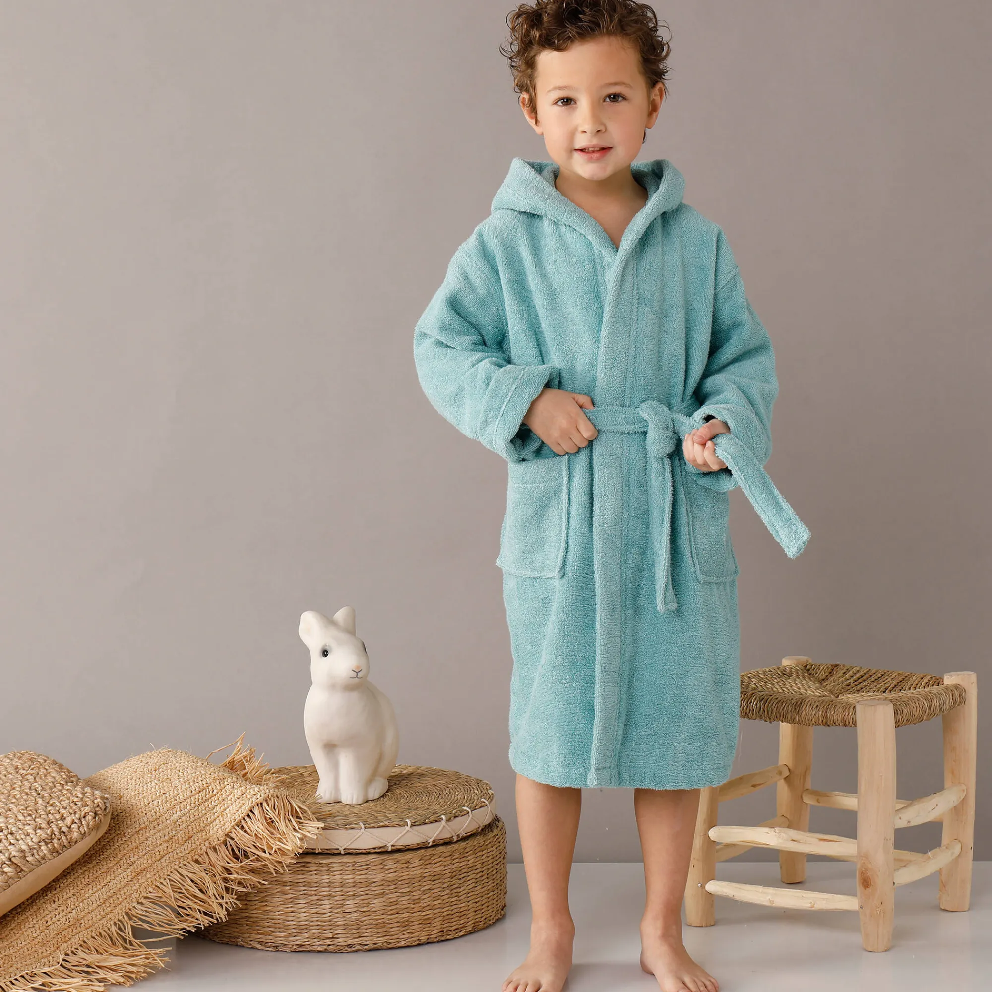 Badjas|Handdoek En Badlaken Kids<Colombine des petits Badjas in lusjesbadstof met kap, voor kinderen watergroen