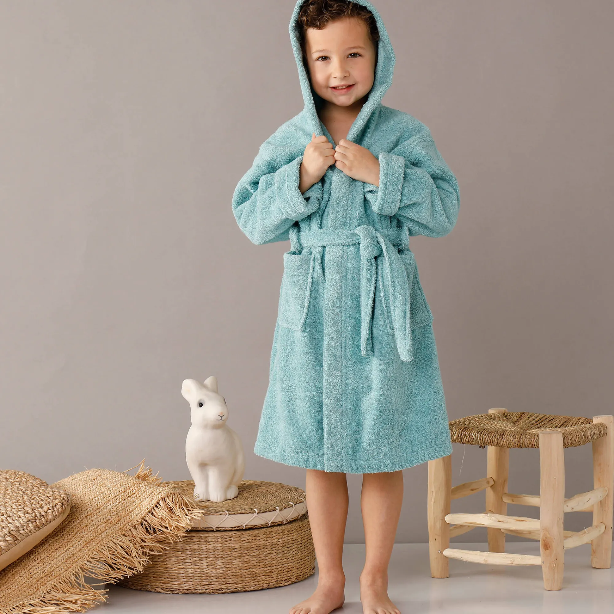 Badjas|Handdoek En Badlaken Kids<Colombine des petits Badjas in lusjesbadstof met kap, voor kinderen watergroen