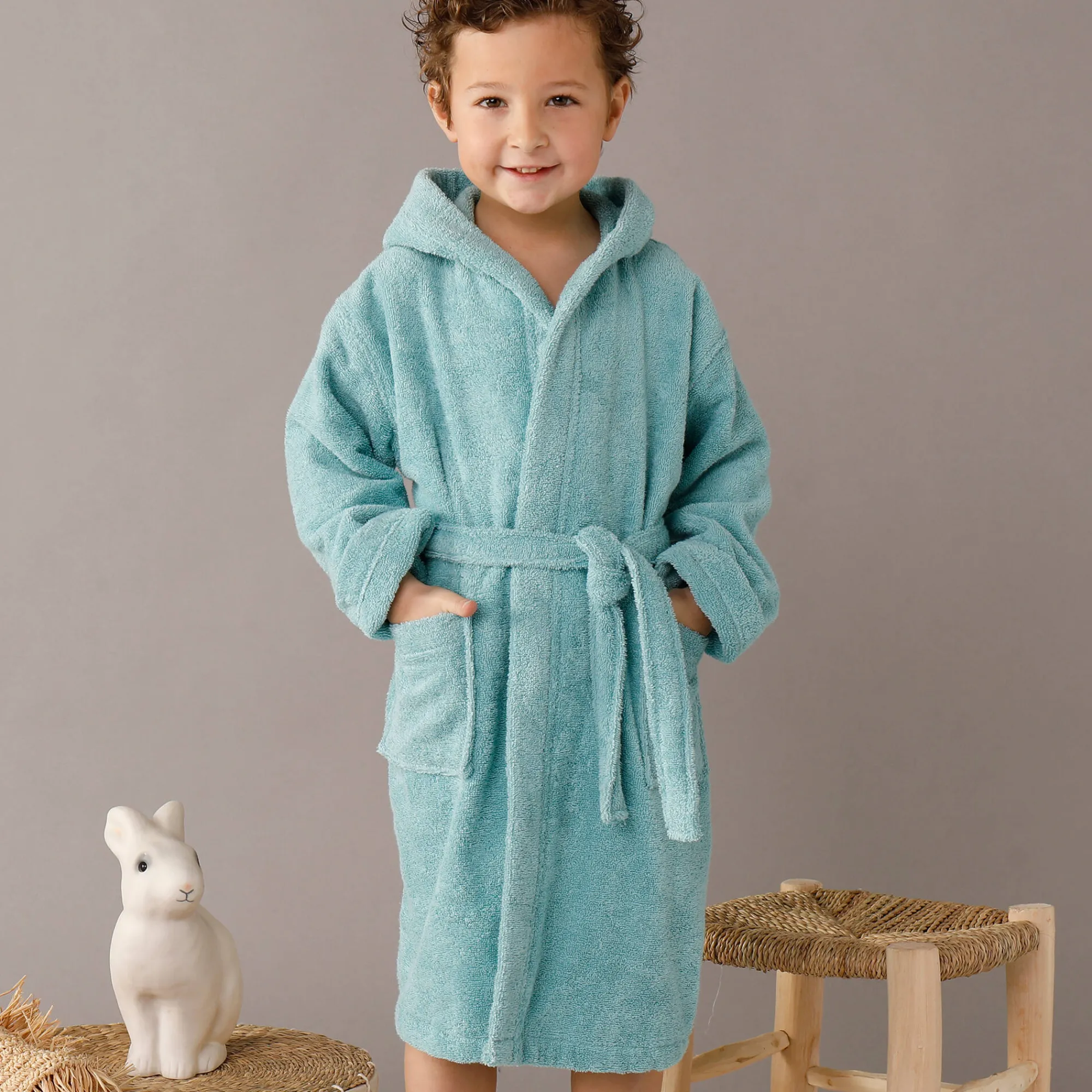 Badjas|Handdoek En Badlaken Kids<Colombine des petits Badjas in lusjesbadstof met kap, voor kinderen watergroen