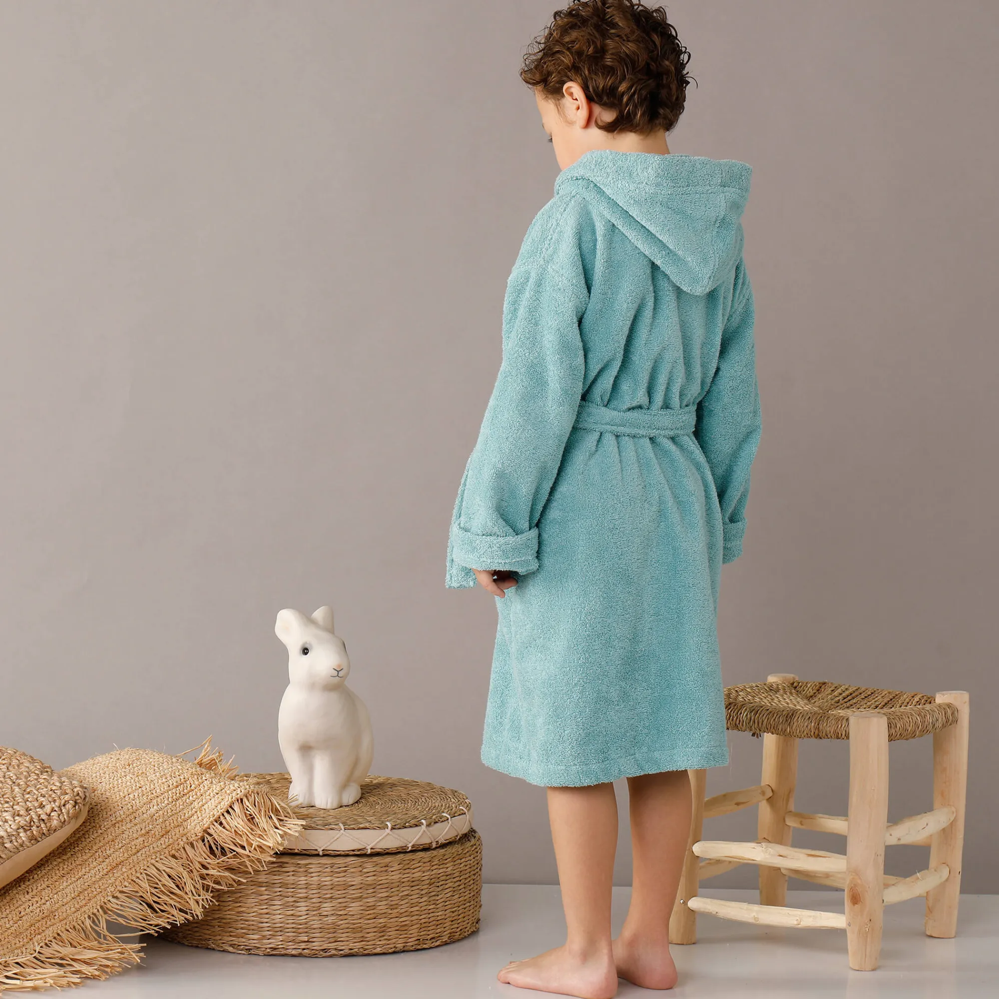 Badjas|Handdoek En Badlaken Kids<Colombine des petits Badjas in lusjesbadstof met kap, voor kinderen watergroen
