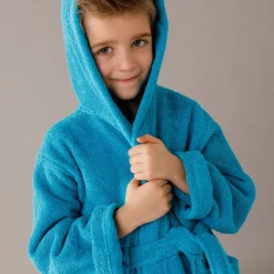 Badjas|Handdoek En Badlaken Kids<Colombine des petits Badjas in lusjesbadstof met kap, voor kinderen turkoois