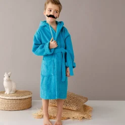 Badjas|Handdoek En Badlaken Kids<Colombine des petits Badjas in lusjesbadstof met kap, voor kinderen turkoois