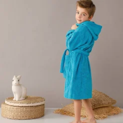 Badjas|Handdoek En Badlaken Kids<Colombine des petits Badjas in lusjesbadstof met kap, voor kinderen turkoois