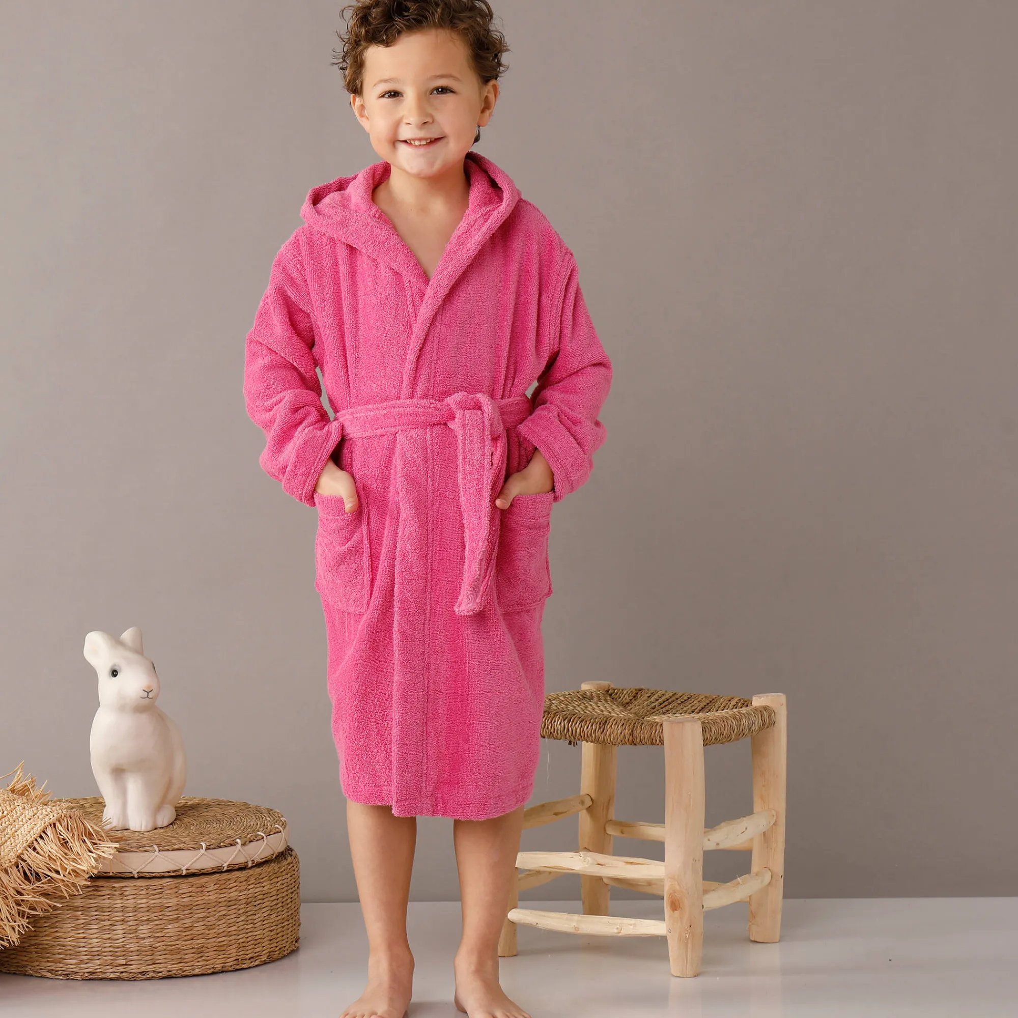 Badjas|Handdoek En Badlaken Kids<Colombine des petits Badjas in lusjesbadstof met kap, voor kinderen fuchsia
