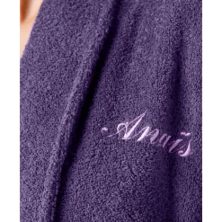 Badjas<Colombine Badjas in lusjesbadstof met sjaalkraag, volwassenen, personaliseerbaar aubergine