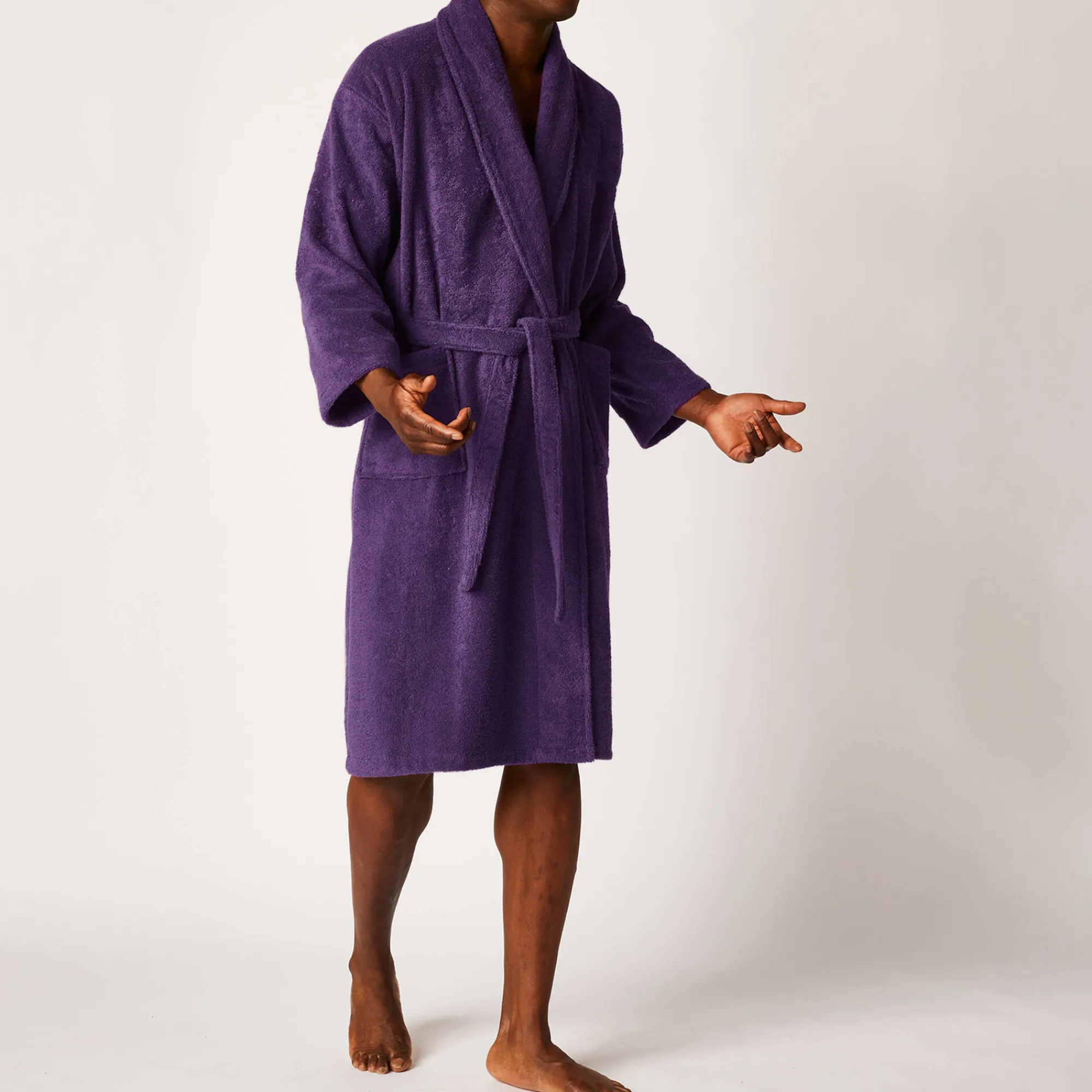 Badjas<Colombine Badjas in lusjesbadstof met sjaalkraag, unisex volwassenen aubergine