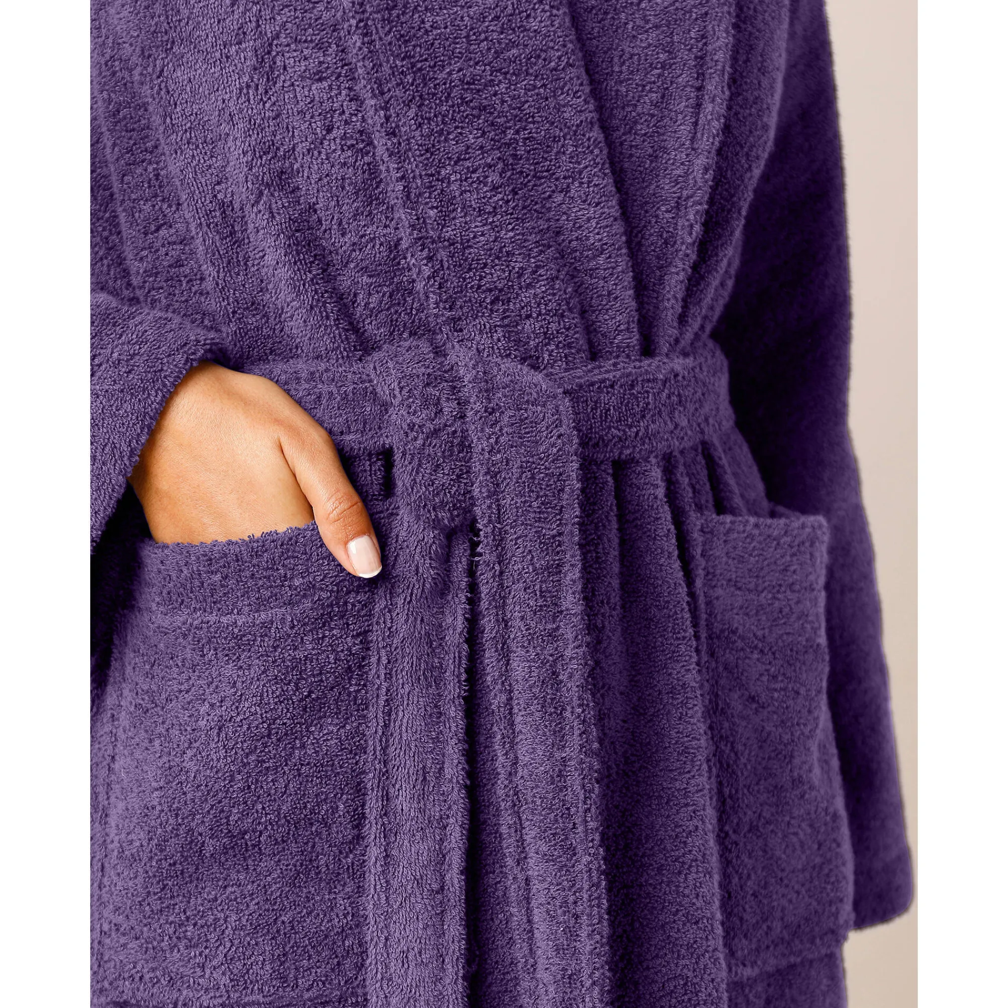 Badjas<Colombine Badjas in lusjesbadstof met sjaalkraag, unisex volwassenen aubergine