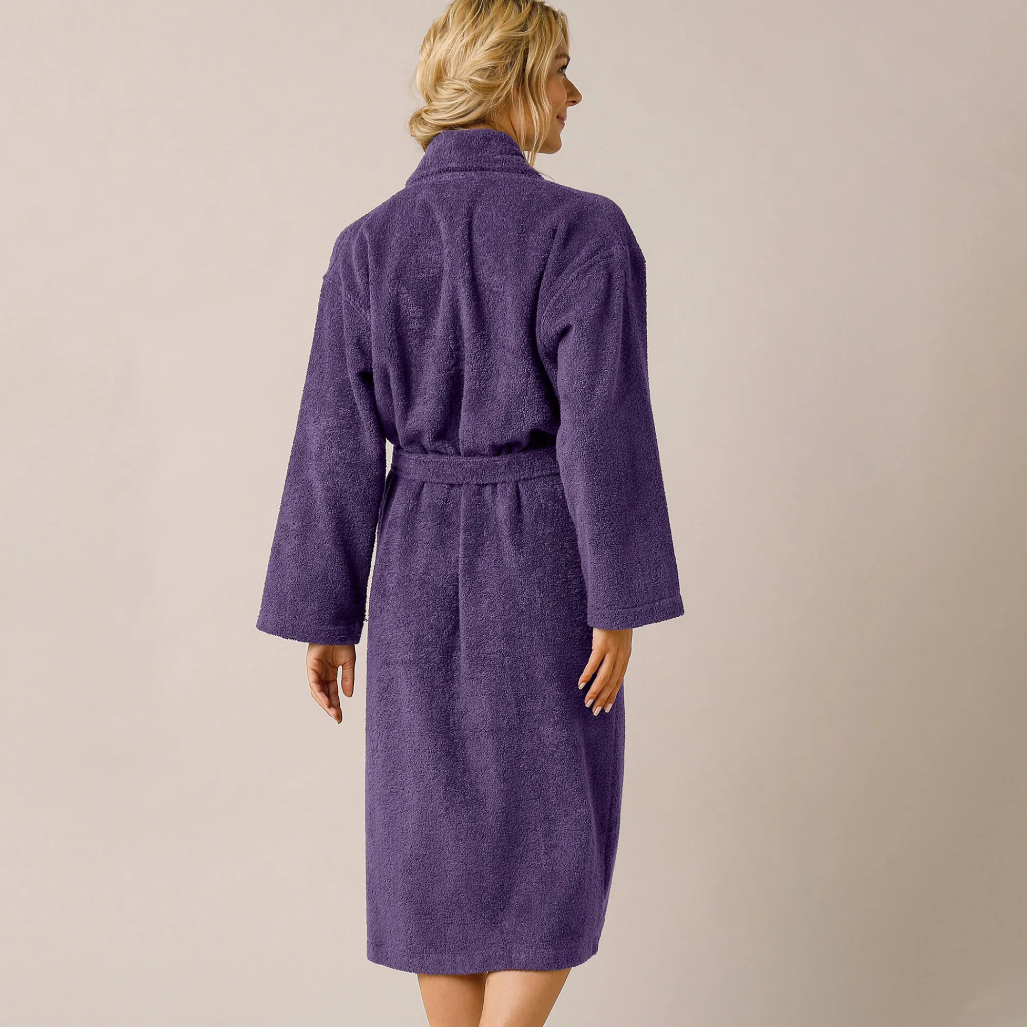 Badjas<Colombine Badjas in lusjesbadstof met sjaalkraag, unisex volwassenen aubergine