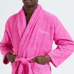Badjas<Colombine Badjas in lusjesbadstof met sjaalkraag, volwassenen, personaliseerbaar fuchsia