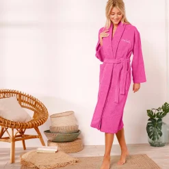 Badjas<Colombine Badjas in lusjesbadstof met sjaalkraag, volwassenen, personaliseerbaar fuchsia