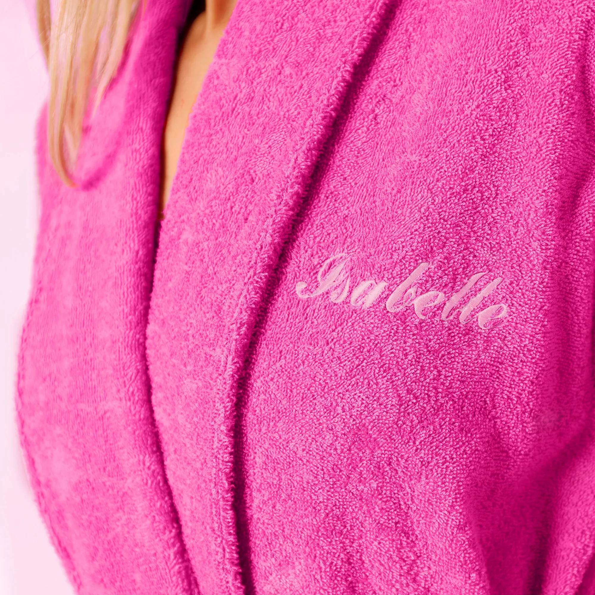 Badjas<Colombine Badjas in lusjesbadstof met sjaalkraag, volwassenen, personaliseerbaar fuchsia
