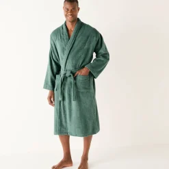 Badjas<Colombine Badjas in lusjesbadstof met sjaalkraag, unisex volwassenen eucalyptus