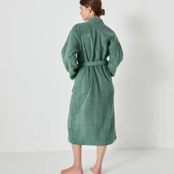 Badjas<Colombine Badjas in lusjesbadstof met sjaalkraag, unisex volwassenen eucalyptus