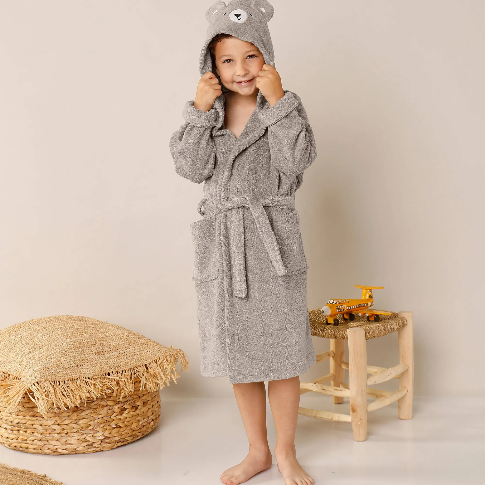 Badjas|Handdoek En Badlaken Kids<Colombine des petits Badjas met kap voor kinderen, beertjesmotief, in katoen - 340 g/m2 taupe