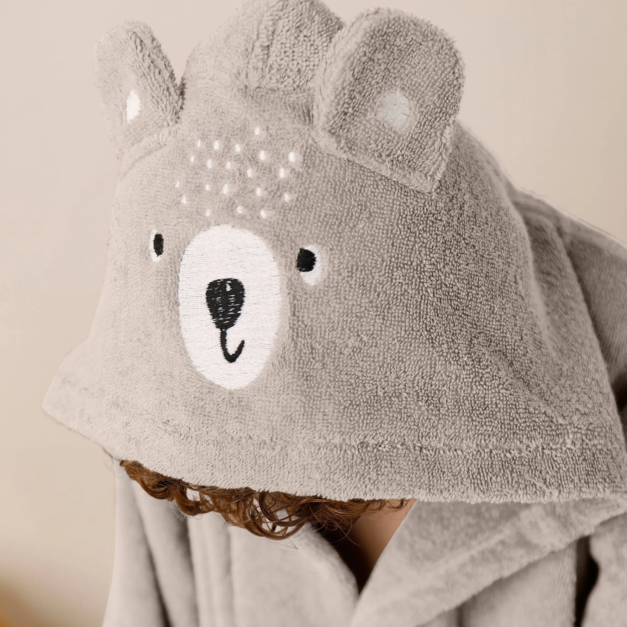 Badjas|Handdoek En Badlaken Kids<Colombine des petits Badjas met kap voor kinderen, beertjesmotief, in katoen - 340 g/m2 taupe