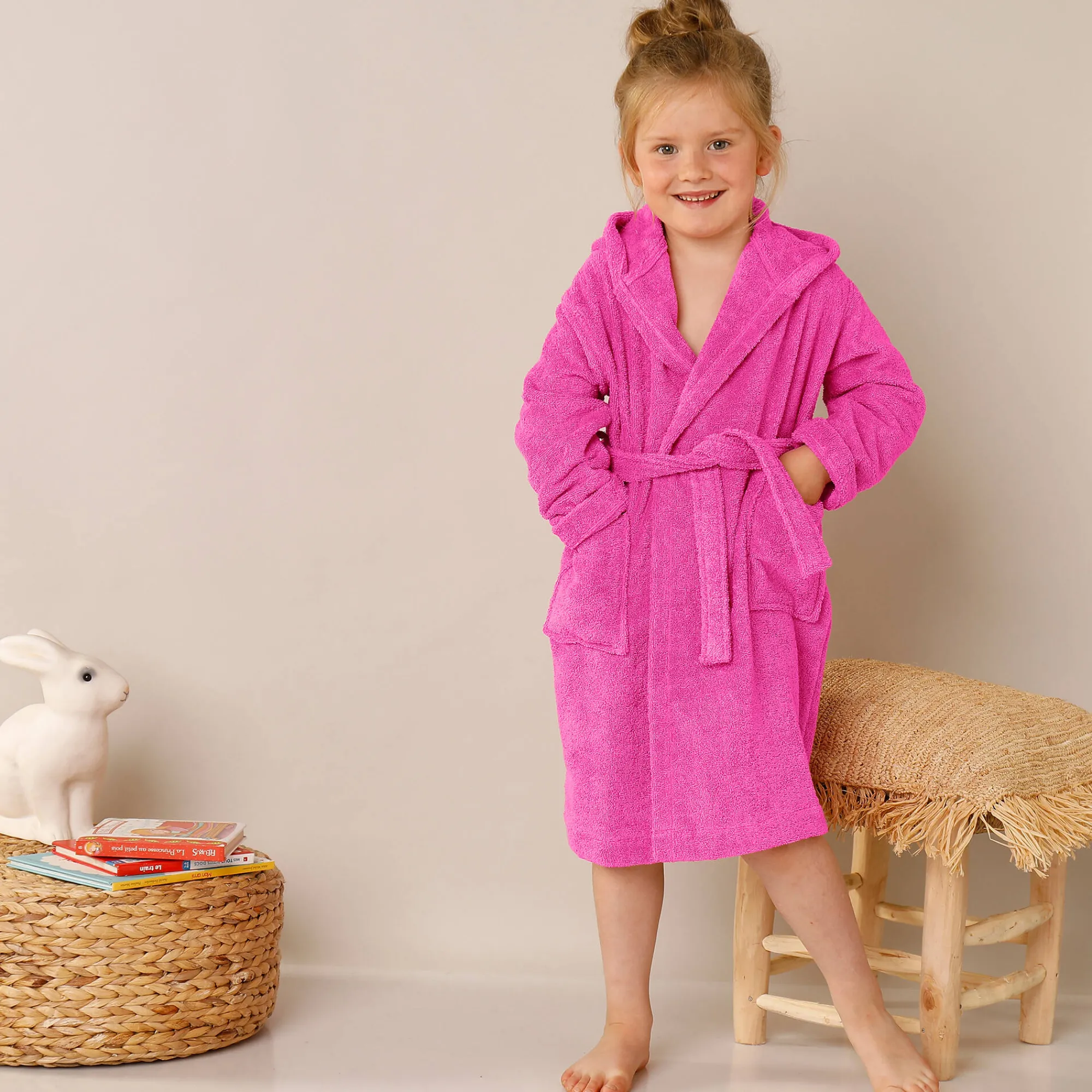 Badjas|Handdoek En Badlaken Kids<Colombine des petits Badjas met kap, voor kinderen, eenhoornmotief, katoenen badstof - 340 g/m2 fuchsia