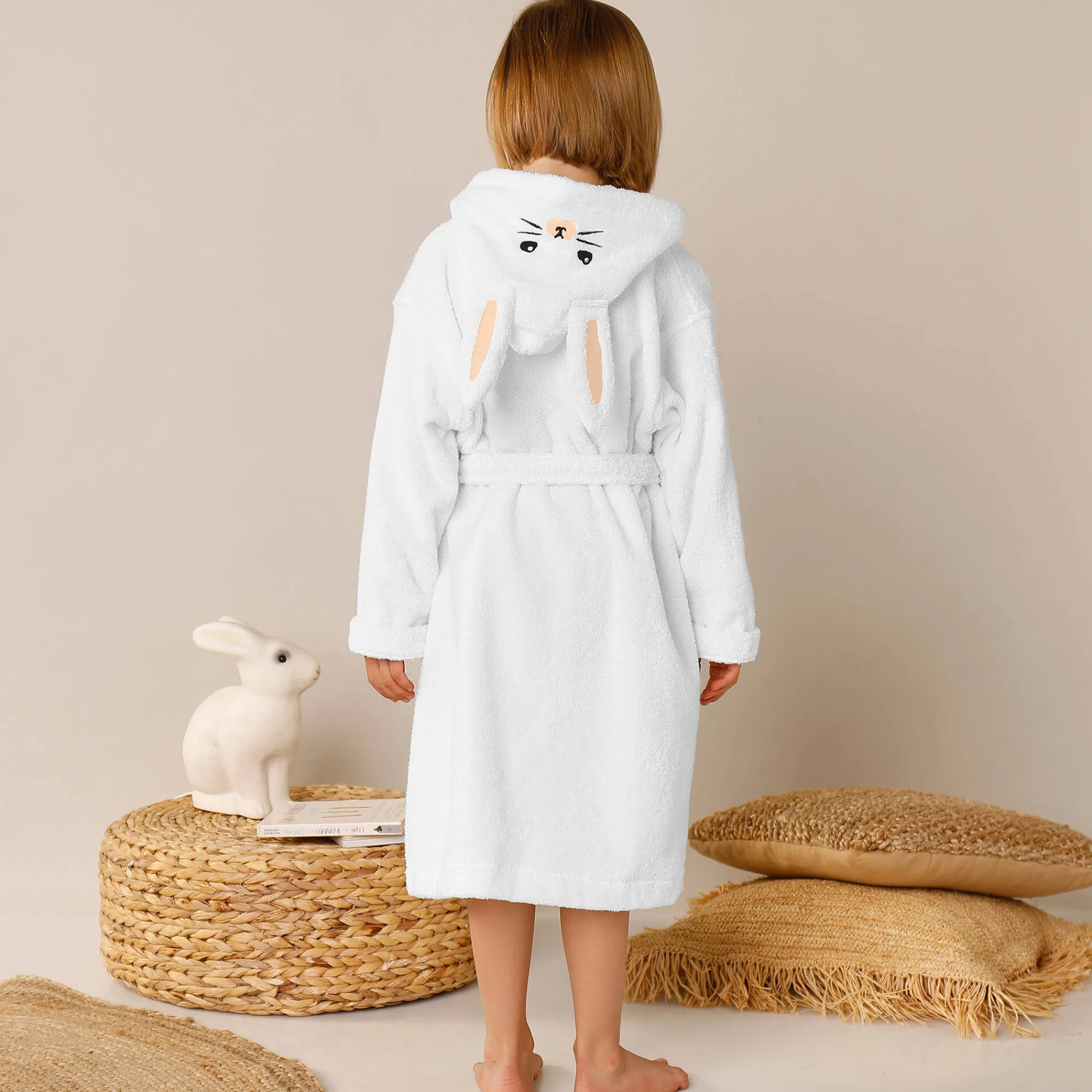 Badjas|Handdoek En Badlaken Kids<Colombine des petits Badjas met kap, voor kinderen, konijnmotief, katoenen badstof - 340 g/m2 wit