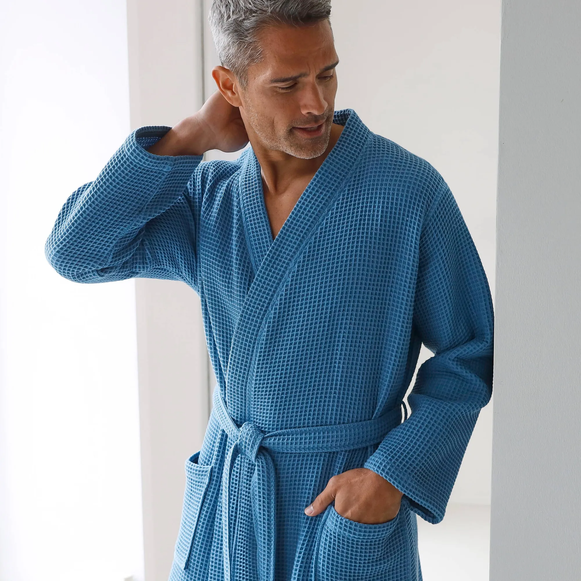 Badjas<Colombine Badjas, unisex volwassenen, honingraattricot 230 g/m2 blauw