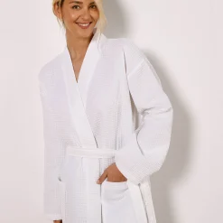 Badjas<Colombine Badjas, unisex volwassenen, honingraattricot 230 g/m2 wit