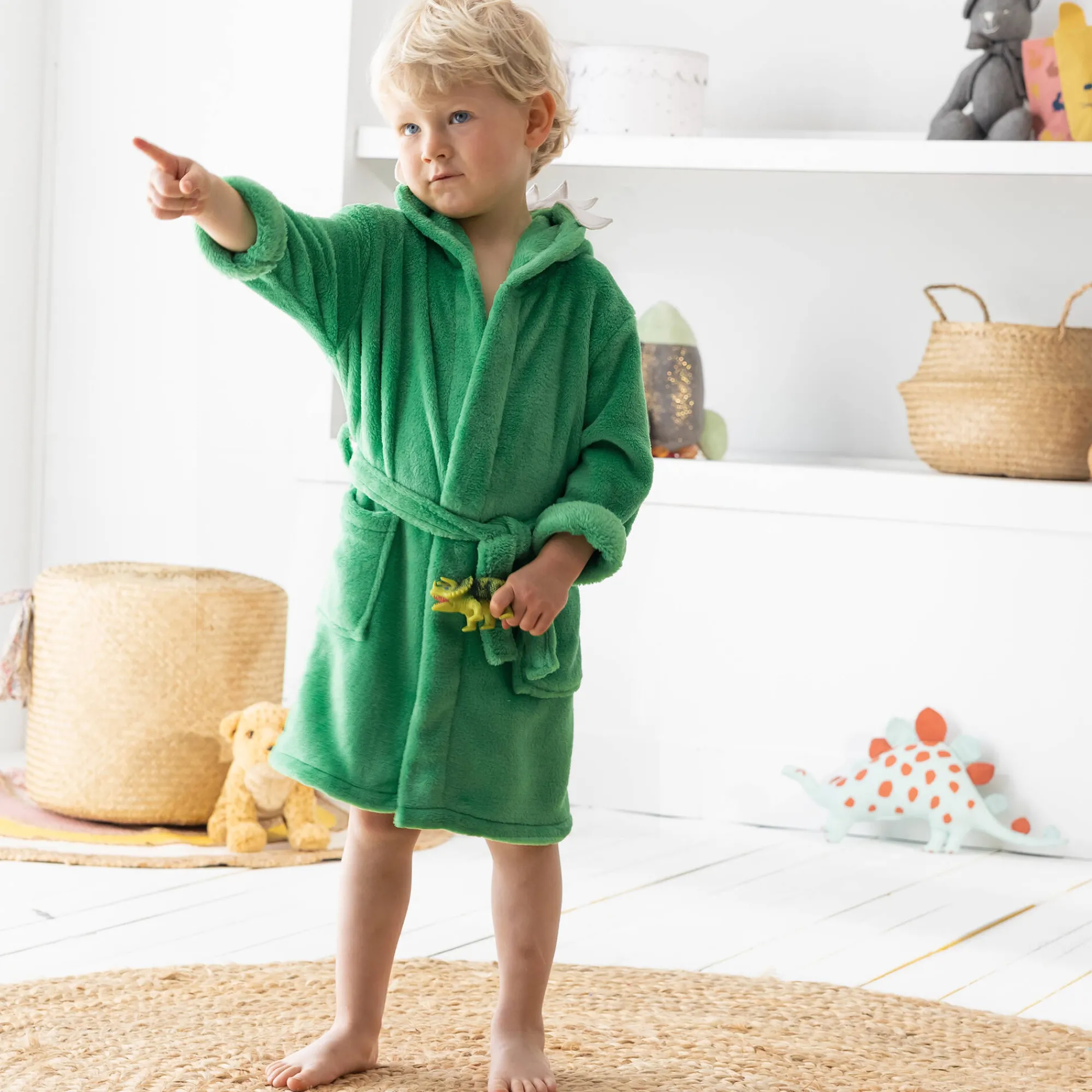 Badjas|Badjas Kids<Blancheporte Badjas voor kinderen, dinosaurus, met kap, streelzachte microvezel groen