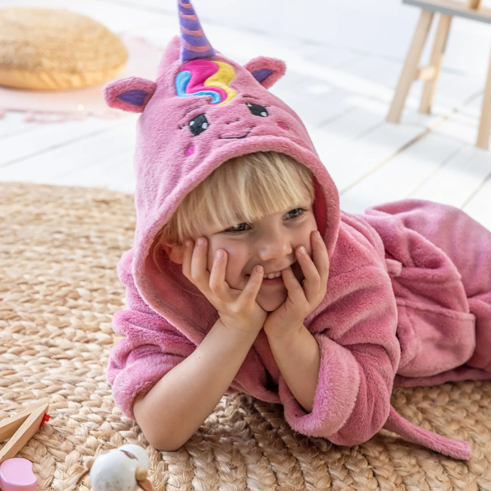 Badjas|Handdoek En Badlaken Kids<Blancheporte Badjas voor kinderen, eenhoorn, met kap, streelzachte microvezel roze