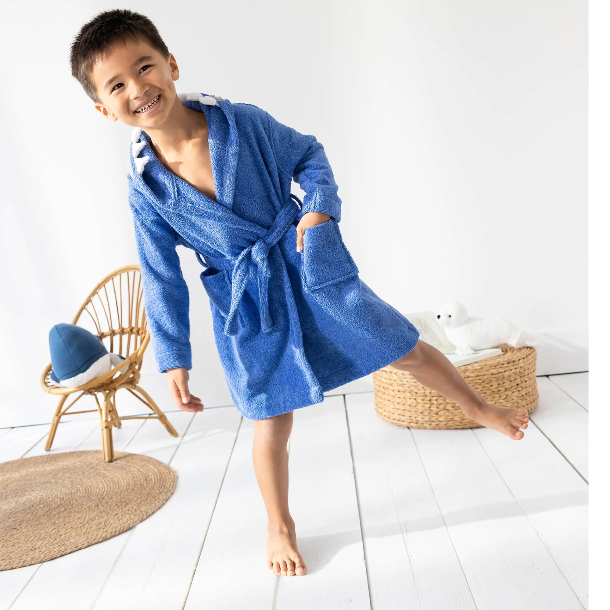Badjas|Handdoek En Badlaken Kids<Colombine des petits Badjas voor kinderen, haaienmotief, in katoenen badstof - 340 g/m2 felblauw