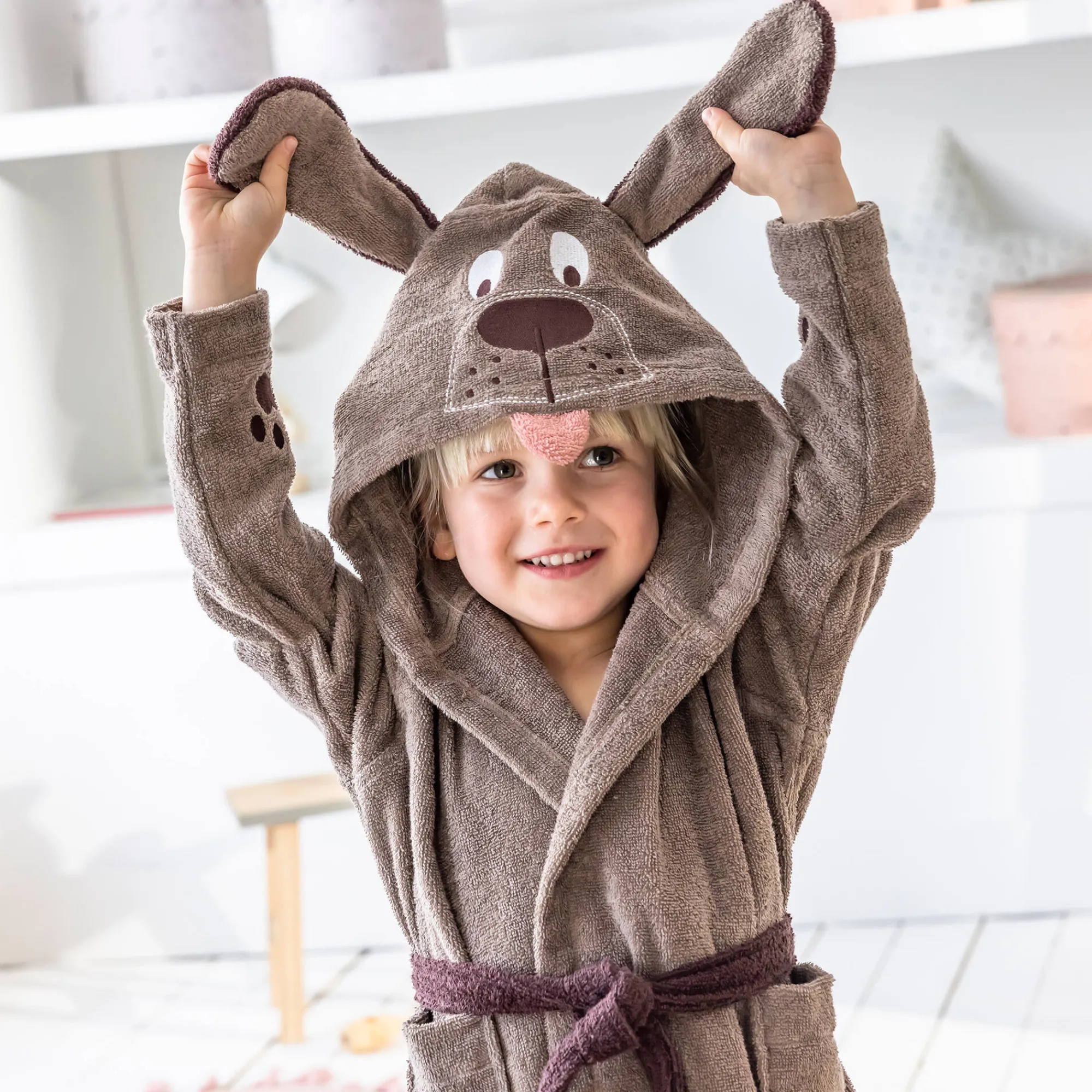 Badjas|Handdoek En Badlaken Kids<Colombine des petits Badjas voor kinderen, hondmotief, katoenen badstof - 340 g/m2 chocolade
