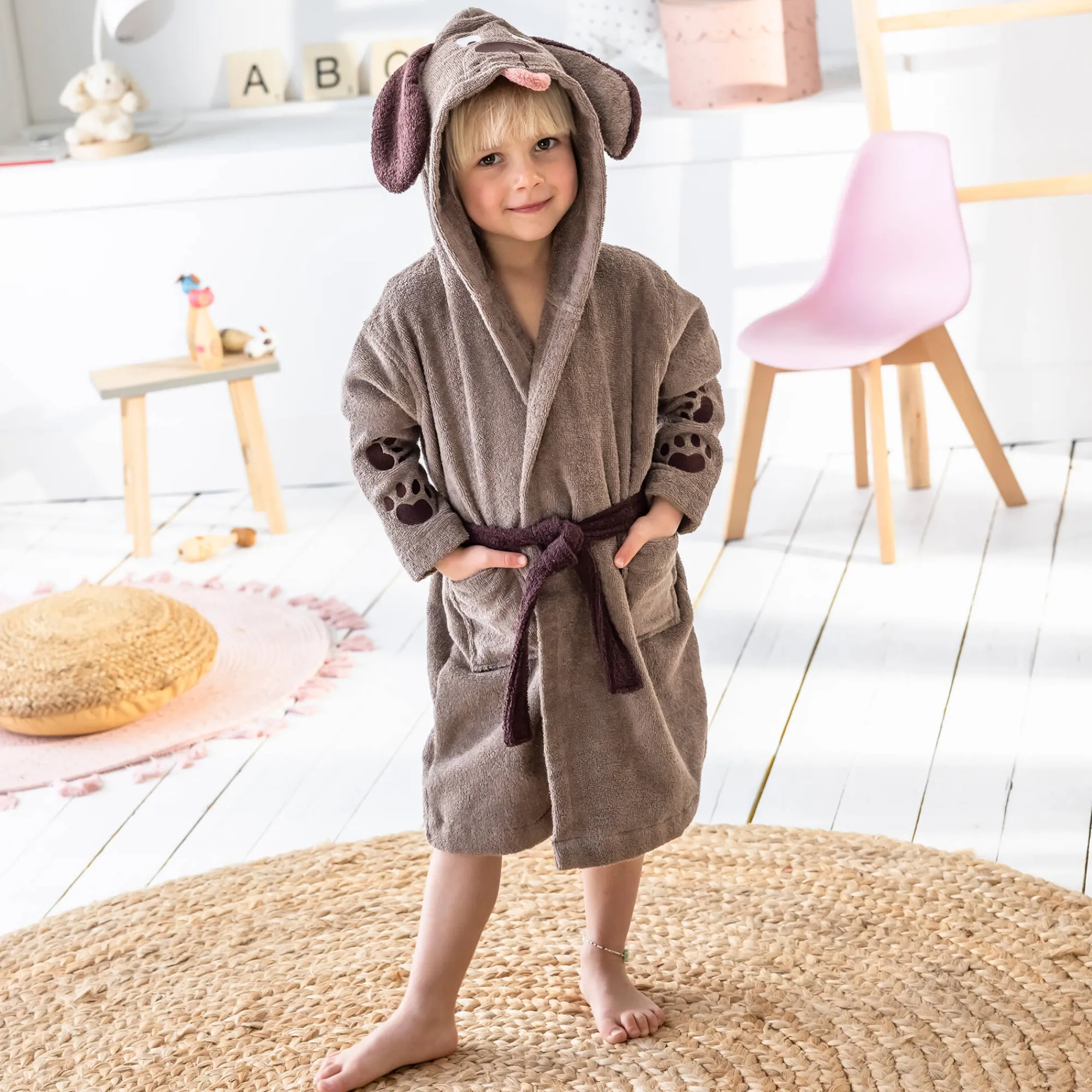 Badjas|Handdoek En Badlaken Kids<Colombine des petits Badjas voor kinderen, hondmotief, katoenen badstof - 340 g/m2 chocolade