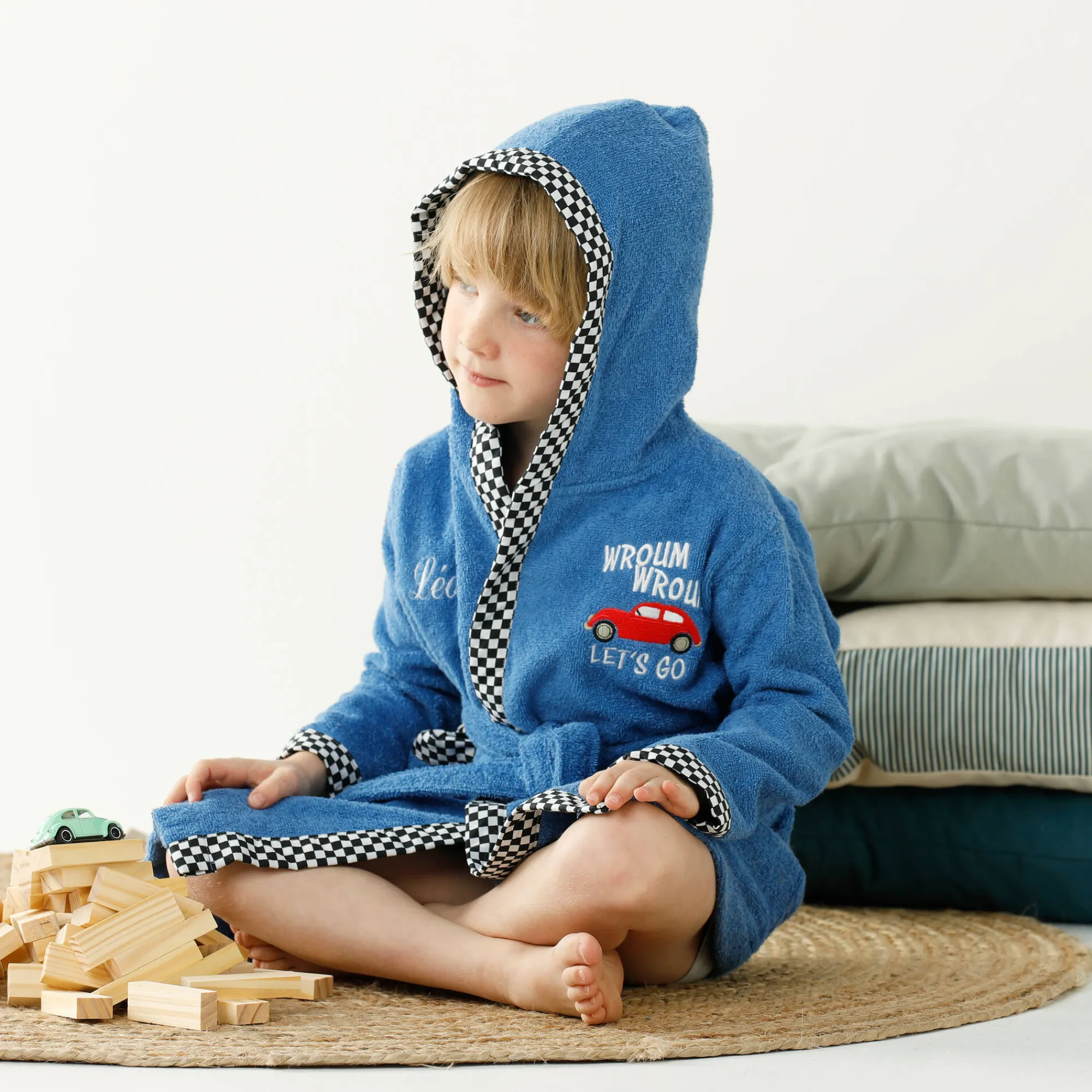Badjas|Handdoek En Badlaken Kids<Colombine des petits Badjas voor kinderen met kap en automotief, personaliseerbaar, katoenen badstof - 340 g/m2 felblauw