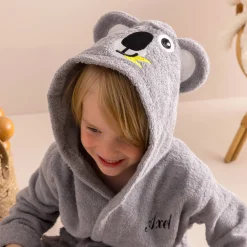 Badjas|Handdoek En Badlaken Kids<Colombine des petits Badjas voor kinderen, personaliseerbaar, koala met kap grijs