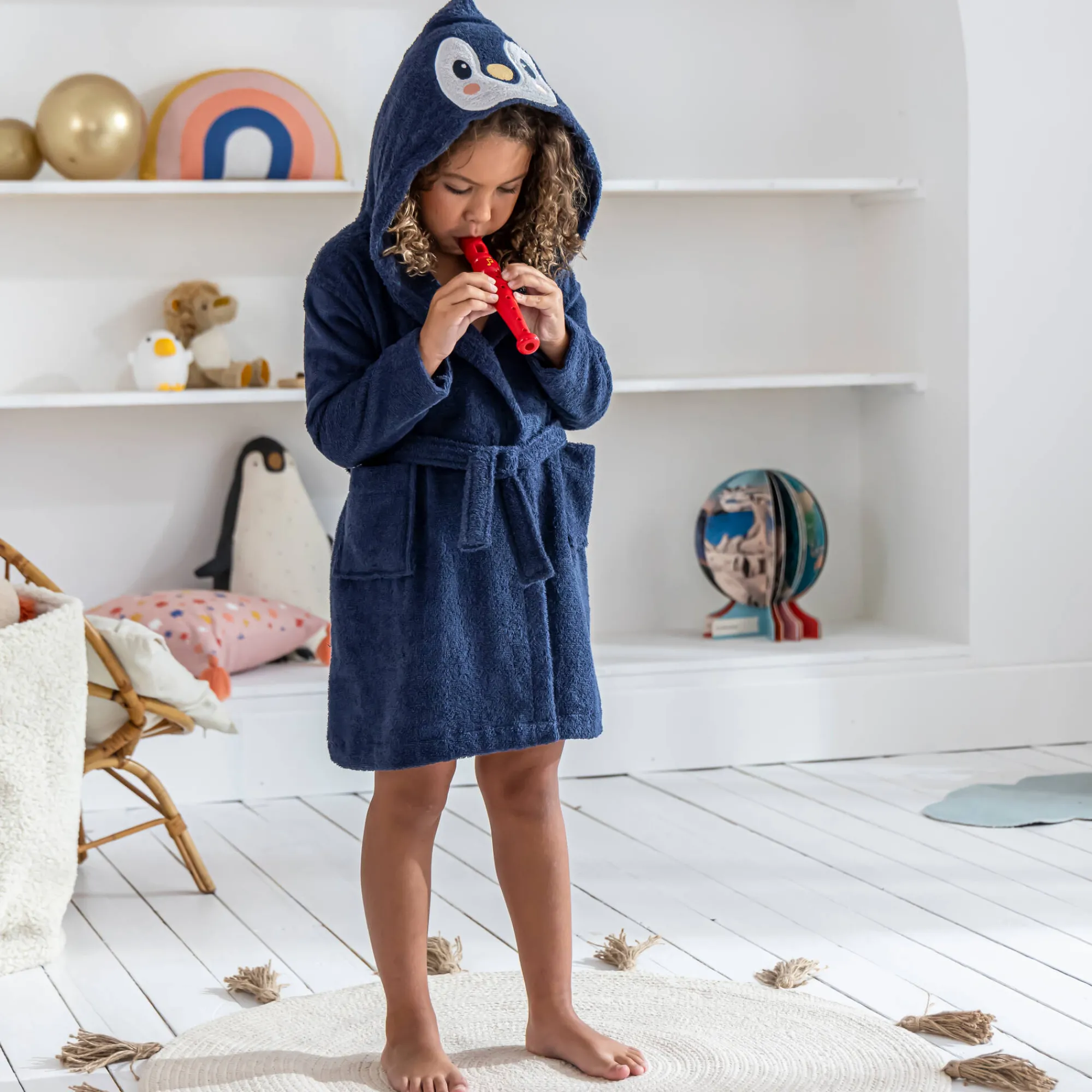 Badjas|Badjas Kids<Colombine des petits Badjas voor kinderen, Pinguïn met kap blauw
