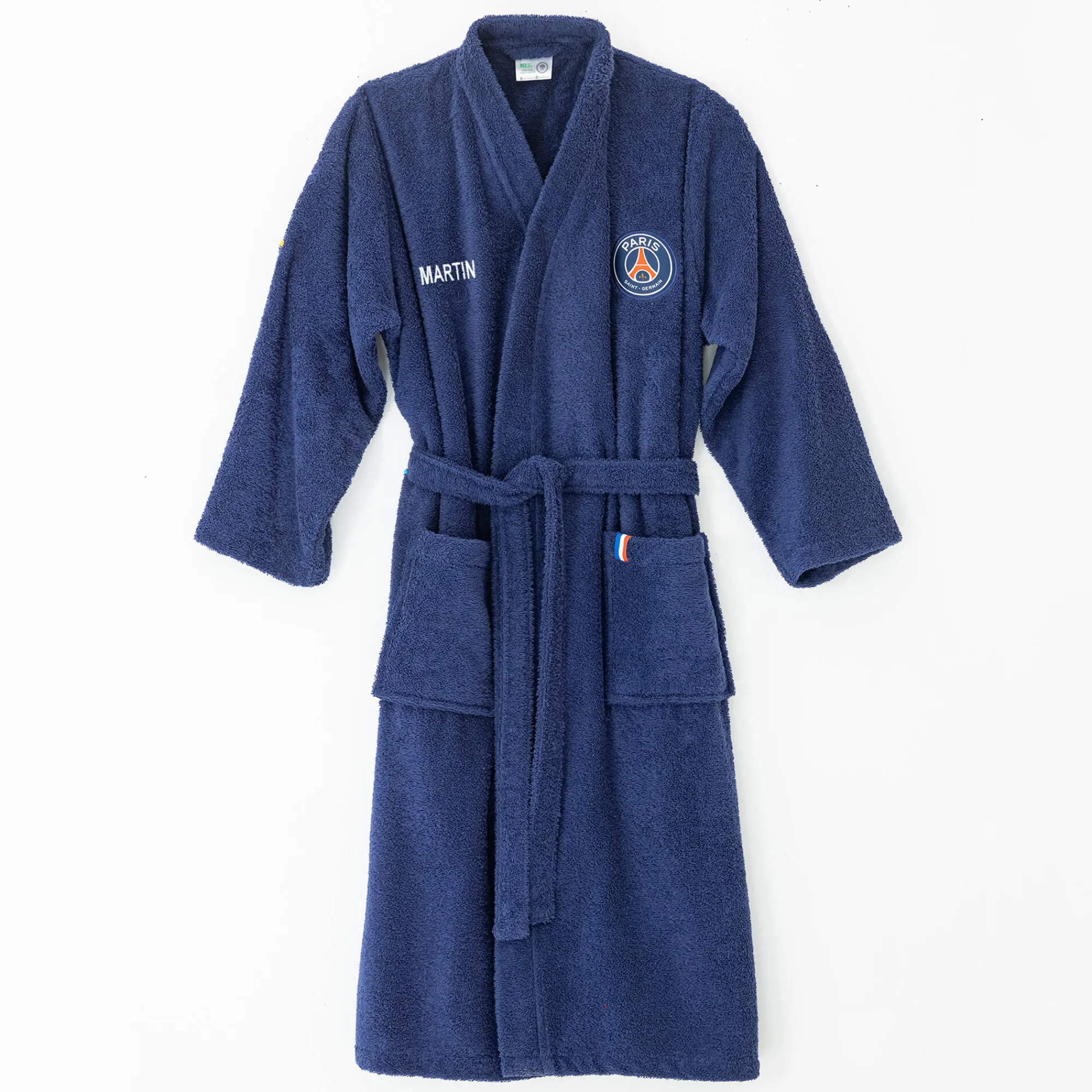 Badjas<PSG Badjas voor volwassenen in badstof met kimonokraag ®, personaliseerbaar blauw