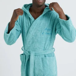 Badjas<Colombine Badjas voor volwassenen, unisex, lusjesbadstof, personaliseerbaar watergroen