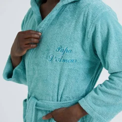 Badjas<Colombine Badjas voor volwassenen, unisex, lusjesbadstof, personaliseerbaar watergroen