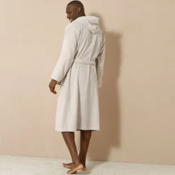 Badjas<Blancheporte Badjas voor volwassenen, unisex, kraag met 'snel droog' kap zandkleur