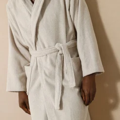 Badjas<Blancheporte Badjas voor volwassenen, unisex, kraag met 'snel droog' kap zandkleur