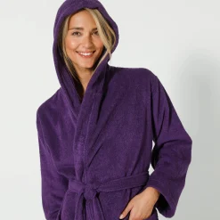 Badjas<Blancheporte Badjas voor volwassenen, unisex, kraag met 'snel droog' kap paars