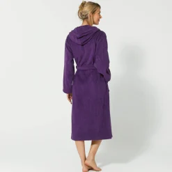 Badjas<Blancheporte Badjas voor volwassenen, unisex, kraag met 'snel droog' kap paars