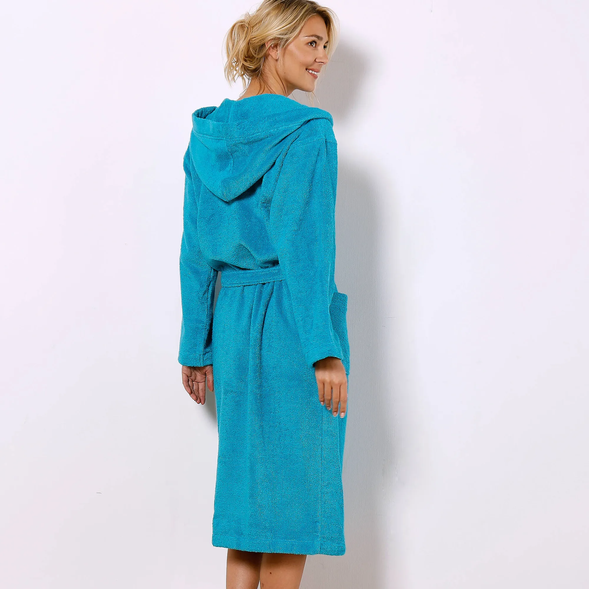 Badjas<Colombine Badjas voor volwassenen, unisex, lusjesbadstof, personaliseerbaar turkoois
