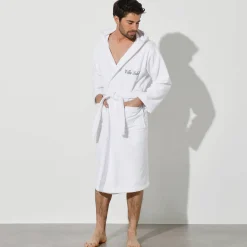 Badjas<Colombine Badjas voor volwassenen, unisex, lusjesbadstof, personaliseerbaar wit